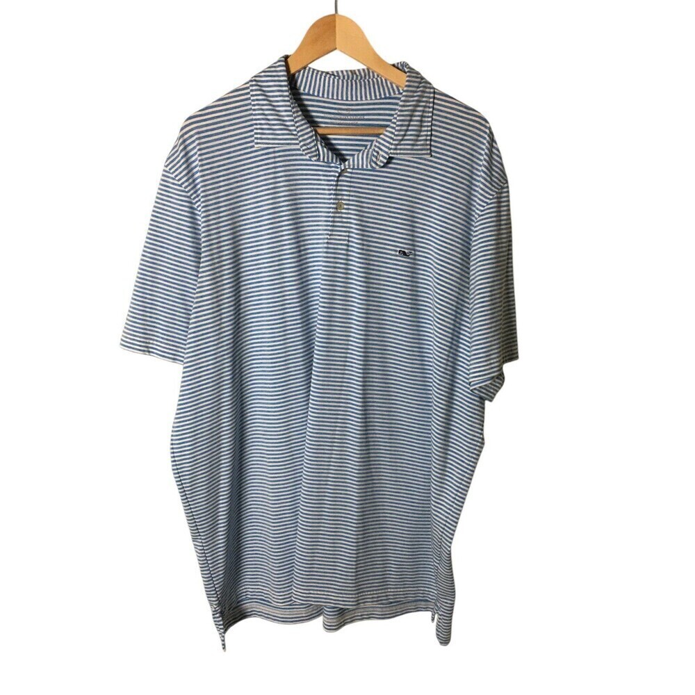 Vineyard Vines Top Men's Size XXL Blue White Stripes Performance Stretch